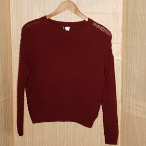 Divided Womens Maroon Cable Knit Cropped Sweater Small